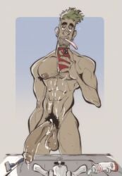 balls big_balls big_penis boner cum cum_on_body cum_on_penis erection green_hair hairy holding_phone male male_only mirror_selfie muscles muscular nude penis pickles_(throatpussy) solo solo_male throatpussy toothbrush toothbrush_in_mouth