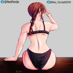 almost_naked ass ass_focus back back_muscles back_view barely_clothed braid braided_hair braids butt_focus chainsaw_man desk female female_focus female_only lower_body makima_(chainsaw_man) panda_nes panties red_hair sitting sitting_down underwear underwear_only