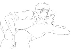 2boys anal_sex attack_on_titan back_view fisting freckles gay hand_in_ass jean_kirstein male_only marco_bodt naked no_color shingeki_no_kyojin