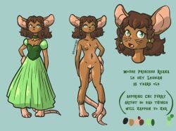 anthro breasts brown_body brown_fur clothed clothing female fur green_eyes icetealart mammal model_sheet mouse mouse_tail murid murine nude princess rodent royalty small_breasts solo