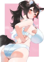 1girls adjusting_bra adjusting_clothes animal_ear_fluff animal_ears aroused ass bangs black_hair blush bra breast_hold breast_suppress breasts brown_eyes closed_mouth clothing embarrassed eyebrows_visible_through_hair female frikulu from_behind hand_in_bra hand_in_own_bra hololive hololive_gamers hololive_japan horny huge_ass huge_breasts in_heat large_ass large_breasts long_hair looking_at_viewer looking_back multicolored_hair ookami_mio pantsu ponytail red_hair sideboob solo streaked_hair sweat tail thick_thighs tied_hair underwear underwear_only virtual_youtuber white_bra white_hair white_panties white_underwear wolf_ears wolf_girl wolf_tail