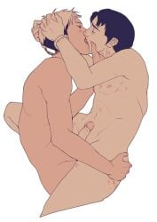 2boys anal_sex attack_on_titan brunet freckles french_kiss gay gay_sex hand_holding_face handcuffs hickeys jean_kirstein kissing love_bite male/male male_only marco_bodt nipples penetration penis precum shingeki_no_kyojin yaoi