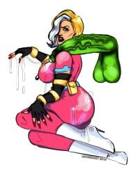 1girls adoggoart annoyed balls blonde_hair breasts captain_planet_and_the_planeteers cleavage cum cum_on_breasts cum_on_clothes cum_on_lower_body cum_on_thighs disembodied_penis disgusted doctor_blight fingerless_gloves green_penis hair_over_one_eye high_heels huge_cock nail_polish penis red_nails sagging_balls sideboob unseen_male_face white_background white_highlights