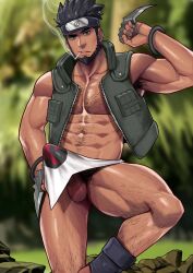 armpit_hair armpits beard boner chest_hair erection facial_hair gay hairy hairy_chest male_only maorenc naruto sarutobi_asuma solo solo_male