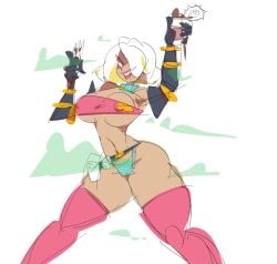 1girls breasts captain_planet_and_the_planeteers curvy curvy_female doctor_blight female fubasarts hair_over_one_eye hourglass_figure solo solo_female thick_thighs underboob white_background