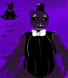 animatronic anthro big_breasts black_clothing black_hat black_headwear black_sweater black_topwear bow_tie breasts cable chubby_female clothed clothing curvy_figure desesperadoleon english_text female five_nights_at_freddy's five_nights_at_freddy's_2 hat headgear headwear hi_res huge_breasts humanoid_hands lips lipstick looking_at_viewer machine makeup mammal purple_body robot rule_63 scottgames shadow_freddy shadow_freddy_(fnaf) simple_background slightly_chubby solo sweater text thick_thighs top_hat topwear ursid ursine video_games voluptuous wide_hips