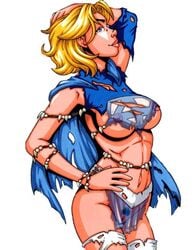 1girls amalgam_comics blonde_hair blue_eyes breasts cosplay crossover dc fantastic_four female female_only garrett_blair human human_only invisible_woman light-skinned_female light_skin marvel nipples posing pubic_hair see-through solo straight_hair sue_storm supergirl superman_(series) torn_clothing