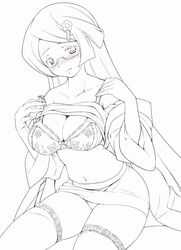 bad_id bra endou_masatoshi fennel_(pokemon) glasses lingerie monochrome nintendo panties pokemon pokemon_bw sketch thighhighs underwear