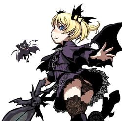 artist_request ass bat bat_wings black_gothic_dress_(idolmaster) blonde_hair blue_eyes casper cave deathsmiles female_focus flat_chest gothic panties simple_background white_background