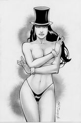 black_and_white dc monochrome rubismar_da_costa straight_hair tagme zatanna