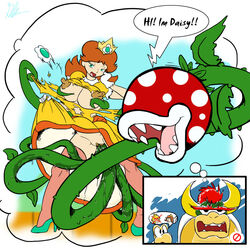 bowser catchphrase female glenn koopa_troopa mario_(series) mistaken_identity nintendo parasite piranha_plant plant princess_daisy straight_hair