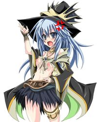 angry blue_eyes blue_hair choker cloak gishki_ariel necklace no_bra nobra perky_breasts ritua_erial skirt tagme white_background witch_hat yelling yu-gi-oh!