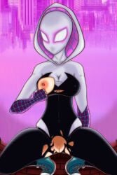 female_only gwen_stacy marvel mask pierced_nipples ripped_clothing rookie115 shaved_pussy spider-gwen spider-man:_into_the_spider-verse spider-man_(series)