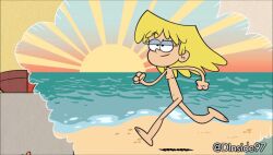 1girls accurate_art_style beach blonde_female blonde_hair breasts casual_nudity completely_nude completely_nude_female deadinside97 dream_bubble eyebrows feet female female_only lori_loud makeup navel nickelodeon nonsexual_nudity nude nude_beach nude_female ocean outdoor_nudity outdoors raised_eyebrow running sand solo_female sun sunlight sunlight_rays the_loud_house water