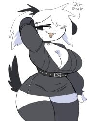 big_breasts breasts canid canine canis clothed clothing dialogue english_text female fur furry furry_only pepper_(puppychan) puppychan tagme tail text thick_thighs