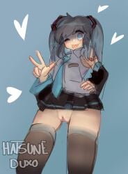 1girls 2d blue_eyes blush color_edit duxita duxo ecchi_kuruu genderswap_(mtf) hatsune_miku_(cosplay) latina peruvian_female pngtuber pov purple_eyes pussy rule_63 showing_pussy solo staring_at_viewer tail tongue_out vagina virtual_youtuber vtuber white_skin wink youtube youtube_hispanic