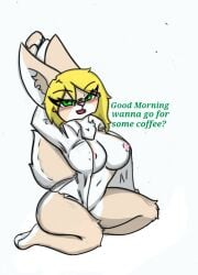 anthro big_breasts blonde_hair breasts clothing curvy_figure fan_character female hair nana nude pace-maker shirt solo thick_thighs topwear