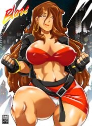 bayeuxman big_breasts blaze_fielding breasts brown_hair earrings female female_only jacket lipstick nipple_bulge panties png sega skirt streets_of_rage streets_of_rage_4 tagme thunder_thighs