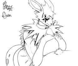 absurd_res anthro big_breasts breast_play breast_squish breasts chezz_daem clothing collar eeveelution female hi_res jolteon nintendo paizuri pokémon_(species) pokemon sex shirt squish titjob topwear torn_clothing torn_shirt torn_topwear video_games