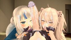 3d 3futas after_oral collaborative_fellatio cum cum_on_face eye_contact fellatio finger_in_mouth futa_on_futa futa_only futa_pov futanari gawr_gura hololive hololive_english ninomae_ina'nis oral pov shishiro_botan theboobedone virtual_youtuber