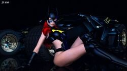 1girls 3d barbara_gordon batgirl batman_(series) batmobile blue_eyes boots breasts car curvaceous curvy cute daz_studio dc dc_comics eyeshadow female female_focus ginger gloves long_hair looking_at_viewer makeup mask masked orange_lipstick pinup posing red_hair redhead seductive solo solo_female superheroine tiangtam voluptuous