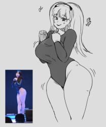 1girls alternate_costume bare_legs bare_thighs breasts earrings easybee female_only fire_emblem fire_emblem:_three_houses hilda_valentine_goneril huge_breasts leotard long_sleeve_leotard looking_at_viewer nintendo ponytail sketch smile solo thick_thighs thighs