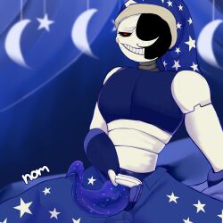 1boy 1male animatronic anthro anthro_only anthrofied armwear big_penis black_face blue_background blue_body blue_penis clothed clothing cock daycare_attendant_(fnaf) dick erect_penis erection five_nights_at_freddy's five_nights_at_freddy's:_security_breach grabbing grabbing_penis half-closed_eyes hat holding_penis long_penis looking_at_viewer machine male male_focus male_only moon moondrop nomiesitia penis penis_grab penis_out penis_under_clothes red_eyes robot sitting smile smiling smiling_at_viewer solo solo_focus solo_male star stars sweat sweatdrop sweater sweating sweaty sweaty_penis teeth tentacle_penis two_tone_face white_body white_face