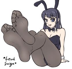 1girls black_hair black_panties blue_eyes bowtie breasts bunny_ears bunny_girl bunnysuit crossed_feet crossed_legs feet feet_together feet_up female female_focus female_only foot_fetish foot_focus happy lewdsaiga long_hair looking_at_viewer no_shoes pantyhose sakurajima_mai seishun_buta_yarou_wa_bunny_girl_senpai_no_yume_wo_minai smile soles thighs toes