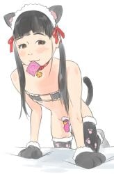 1boy black_hair cat_ears cat_paws cat_tail chastity chastity_cage chastity_device cock_cage collar condom d9_(t1982) femboy pink_chastity_cage sissy solo solo_focus solo_male t1982 tagme trap