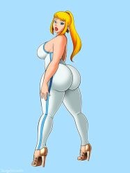 1girls 2020 ass big_ass big_breasts big_butt bimbo blonde_hair blue_eyes bubble_ass bubble_butt butt dat_ass full_body hand_on_thigh heels high_heels huge_ass huge_butt human human_only looking_at_viewer looking_back metroid nintendo omegasunburst ponytail red_lips red_lipstick samus_aran solo tight_clothes tight_clothing tight_fit tight_pants tight_suit