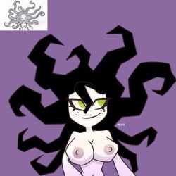 1girls big_breasts curvy female green_eyes large_breasts lipstick long_hair mdmr nude nude_female powerpuff_girls redraw sedusa solo wavy_hair