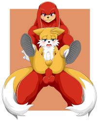 absurd_res anal anthro ass balls carrying_partner duo foreskin genitals hi_res knuckles_the_echidna male male/male male_only penis sega sonic_(series) sonic_the_hedgehog_(series) tails tailverknk