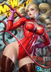 ann_takamaki atlus big_ass big_hips blonde_hair blue_eyes edit hairclip large_breasts leotard neoartcore nudtawut_thongmai open_mouth persona persona_5 skin_tight thick_thighs thigh_boots uncensored whip