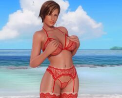 1girls 3d 3d_(artwork) beach bikini bra breasts brown_hair cleavage dark-skinned_female dead_or_alive fishnet_bikini g-string garter_belt human large_breasts lingerie lisa_hamilton looking_at_viewer nipples noahgraphicz presenting pubic_hair pussy red_bikini red_lingerie red_stockings see-through short_hair spread_legs stockings swimsuit transparent_clothing vagina