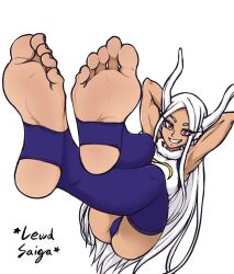 1girls armpits arms_behind_back arms_behind_head arms_up ass blonde_female bunny_ears crossed_arms crossed_feet feet feet_together feet_up female female_focus female_only foot_fetish foot_focus foot_worship lewdsaiga long_hair miruko muscles my_hero_academia rumi_usagiyama soles stirrup_legwear tan_skin tanned_skin thighhighs thighs toeless_legwear toes white_hair