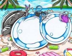 2018 air_tank anthro areola ball beach beach_ball belly belly_expansion big_belly big_breasts big_penis black_hair black_nose black_penis blue_body blue_fur breast_expansion breasts cheek_bulge detailed_background expansion felid flavia full_body_inflation fur futanari genitals gloves_(marking) grey_body grey_fur gynomorph hair hose_in_butt hose_in_mouth hose_in_nipple hose_in_penis hose_in_urethra hose_inflation huge_breasts huge_cock hyper hyper_belly hyper_breasts hyper_genitalia hyper_penis inflatable inflation inner_tube intersex kitty123 leg_markings looking_at_viewer lying mammal markings nipples nude on_front palm_tree pawpads penis penis_inflation plant purple_areola purple_nipples seaside socks_(marking) solo tree white_body white_fur