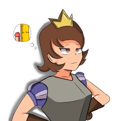 1boy 1girls brown_eyes brown_hair clash_(series) clash_royale clothed clothed_female crast crown female female_only fully_clothed fully_clothed_female princess_(clash_royale) small_penis small_penis_humiliation solo_female supercell tagme thinking thinking_about_penis thinking_cloud