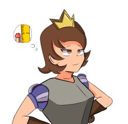 1boy 1girls brown_eyes brown_hair clash_(series) clash_royale clothed clothed_female crast crown female female_only fully_clothed fully_clothed_female princess_(clash_royale) small_penis small_penis_humiliation solo_female supercell tagme thinking thinking_about_penis thinking_cloud