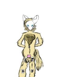 arms_behind_back beige_fur beige_hair blue_eyes bushy_tail chest_tuft cybergem_the_proto cybernetic_eyes furry nude penis_out protogen request standing standing_straight tail waverun white_skin