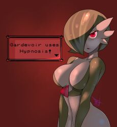 1girls anthro big_breasts breasts dark_lighting female female_focus female_only female_solo gardevoir hypnosis hypnosis_(pokémon_move) hypnotizing_viewer looking_at_viewer phrenpai pokémon_(species) pokemon pokemon_(species) red_eyes solo solo_female tagme text