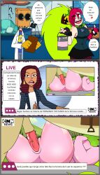 1girls big_breasts cartoon_network clothing comic demencia_(villainous) dr._flug_(villainous) faceless_male horse long_hair male/female multicolored_hair notice paint panda96 pink_body spanish_text vaginal_penetration villainous zoophilia