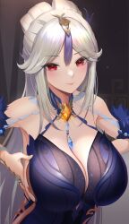 1girls bangs big_breasts breasts cleavage dress female female_only genshin_impact huge_breasts large_breasts nanam_(nanam_sk) ningguang_(genshin_impact) ningguang_(orchid's_evening_gown)_(genshin_impact) red_eyes solo solo_female voluptuous white_hair