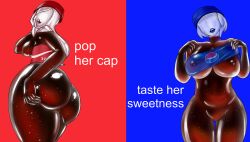 ass ass_bigger_than_breasts ass_vs_breasts big_ass big_breasts blue_background blue_lips bottom_heavy breasts breasts_bigger_than_ass coca-cola divine_wine drink female huge_ass huge_breasts long_hair looking_at_viewer looking_back looking_pleasured navel nipples pepsi pepsiwoman personification pubes red_background short_hair simple_background solo tagme text thick_lips thick_thighs top_heavy vagina vaginal_sex vampiranhya_(artist) white_hair