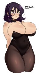 1girls big_breasts breasts breasts_bigger_than_head bulging_breasts bunnysuit bursting_breasts busty cleavage earring english_text female female_only huge_breasts massive_breasts mole mole_on_breast mole_under_eye mole_under_mouth natsumi_(roresu) original overflowing_breasts purple_hair roresu solo top_heavy