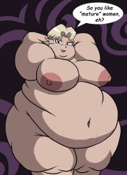 1girls agatha agatha_(pokemon) alternate_breast_size arms_behind_back arms_behind_head artist_request bbw belly big_belly blonde_hair breasts fat female gilf gmilf huge_breasts mature mature_female nintendo nipples obese overweight pokemon roxas617 solo_female stretch_marks