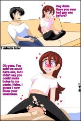 anal androgynous brown_hair comic cum_inside femboy gay gay_sex girly good_end invitation inviting_to_sex lewderthanblue mating_season mole_under_eye oc original pink_eyes ran(ltb) reverse_cowgirl_position ripped_pants thick_eyebrows trap yaoi yoga_pants