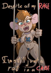 angry animal_humanoid anthro blue_eyes blush bondage cage chip_'n_dale_rescue_rangers collar disney eyewear female gadget_hackwrench goggles hair humanoid mammal mammal_humanoid messy_hair mouse mouse_ears mouse_humanoid mouse_tail murid murid_humanoid murine murine_humanoid navel nipple_tape pasties punk pussy_tape rat rodent rodent_humanoid snus-kun solo tape taped_nipples taped_pussy teeth x_pasties