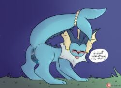 animal_genitalia animal_pussy anus blush canine_pussy dialogue eeveelution female feral genitals hi_res i69himdaily kate_(ayre_d) nintendo pokémon_(species) pokemon presenting presenting_pussy pussy simple_background solo tongue tongue_out vaporeon video_games