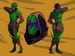 2020 alien ass eye_patch eyewear fan_character female front_view genitals green_body hand_behind_back hand_on_hip hood humanoid mass_effect model_sheet nude one_eye_obstructed pussy rear_view solo squarerootofdestiny standing turian video_games watermark