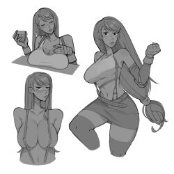 big_breasts breasts covering_breasts female female_focus female_only final_fantasy final_fantasy_vii glass_cup hips huge_breasts large_breasts long_hair monochrome moonmanmom multiple_views solo tifa_lockhart